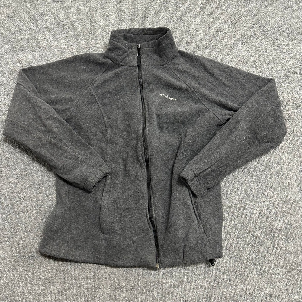 Columbia Fleece Jacket Womens Size L Dark Gray Full Zip Mock Neck Outdoor Layer
